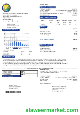 USA California Santa Ynez water business utility bill template in Word and PDF formats